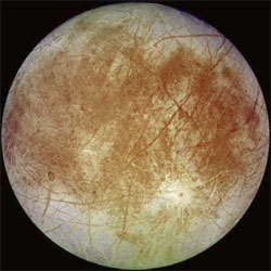 Europa, as seen by the Galileo spacecraft. Image courtesy NASA/JPL